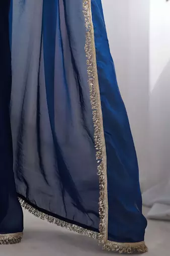 Navy blue soft space silk blend saree with sequin zalar lace border & matching blouse