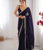 Purple soft space silk saree with sequin zalar lace border & matching blouse