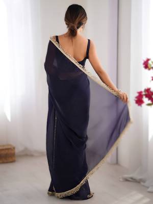 Purple soft space silk blend saree with sequin zalar lace border & matching blouse 2