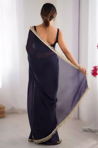 Purple soft space silk blend saree with sequin zalar lace border & matching blouse