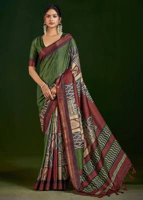 mahendi gathan silk blend digital printed partywear saree 1