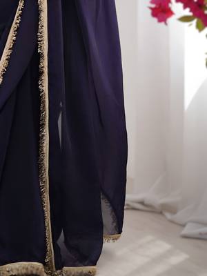 Purple soft space silk blend saree with sequin zalar lace border & matching blouse 3
