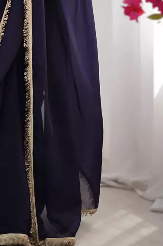 Purple soft space silk blend saree with sequin zalar lace border & matching blouse