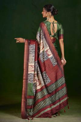 mahendi gathan silk blend digital printed partywear saree 2