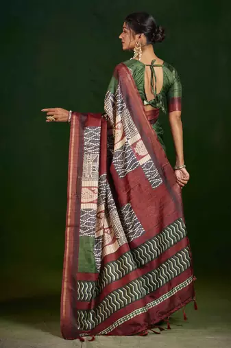 mahendi gathan silk blend digital printed partywear saree