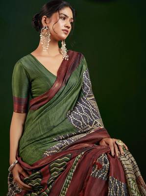 mahendi gathan silk blend digital printed partywear saree 3
