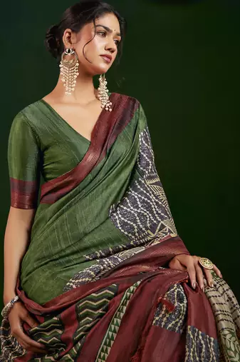mahendi gathan silk blend digital printed partywear saree