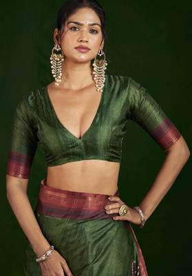 mahendi gathan silk blend digital printed partywear saree 4