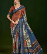 rust color gathan silk blend fabric designer digital printed partywear saree