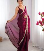 Wine soft space silk saree with sequin zalar lace border & matching blouse