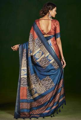 rust gathan silk blend digital printed partywear saree 2