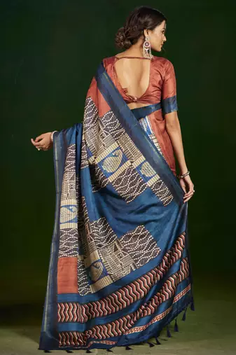 rust gathan silk blend digital printed partywear saree