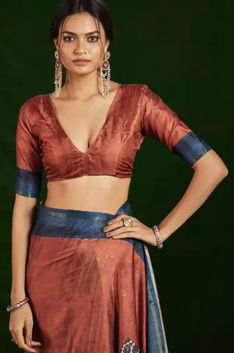 rust gathan silk blend digital printed partywear saree