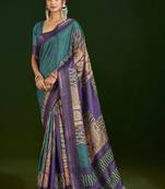 teal color gathan silk blend fabric designer digital printed partywear saree