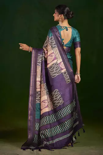 teal gathan silk blend digital printed partywear saree