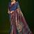 navy blue color gathan silk blend fabric designer digital printed partywear saree
