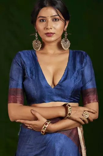 navy blue gathan silk blend digital printed partywear saree