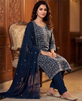 printed readymade suit set with khatli work & chanderi dupatta 3