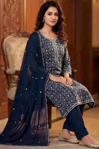 printed readymade suit set with khatli work & chanderi dupatta