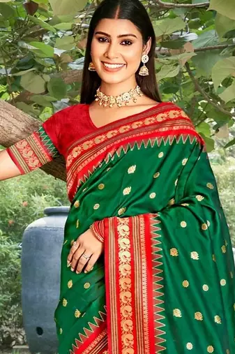 green woven soft silk blend saree
