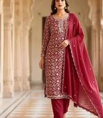 printed readymade suit set with khatli work & chanderi dupatta