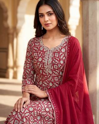 printed readymade suit set with khatli work & chanderi dupatta 3
