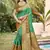 rama green color pochampalli silk blend fabric woven designer ethnic partywear saree
