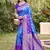 sky blue pochampalli silk blend fabric woven designer ethnic partywear saree