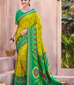 light green color pochampalli silk blend fabric designer woven ethnic ceremonial saree