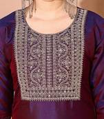 Purple Color Art Silk Embroidered Kurti Pant With Orgenza Digital Print Dupatta