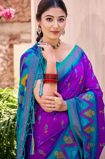purple pochampalli silk blend woven ethnic ceremonial saree
