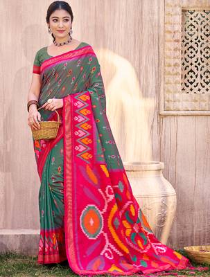gray pochampalli silk blend woven ethnic ceremonial saree 1