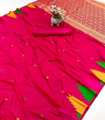 pink banarasi silk blend saree with zari butti and rich pallu