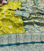 lime banarasi silk blend kanjivaram zari woven saree with rich border