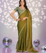 green color ethnic embroidered moss chiffon fabric girlie partywear saree