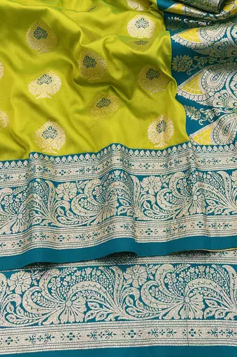 lime silk blend kanjivaram zari woven saree with rich border