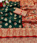 dark green banarasi silk blend kanjivaram zari woven saree with rich border