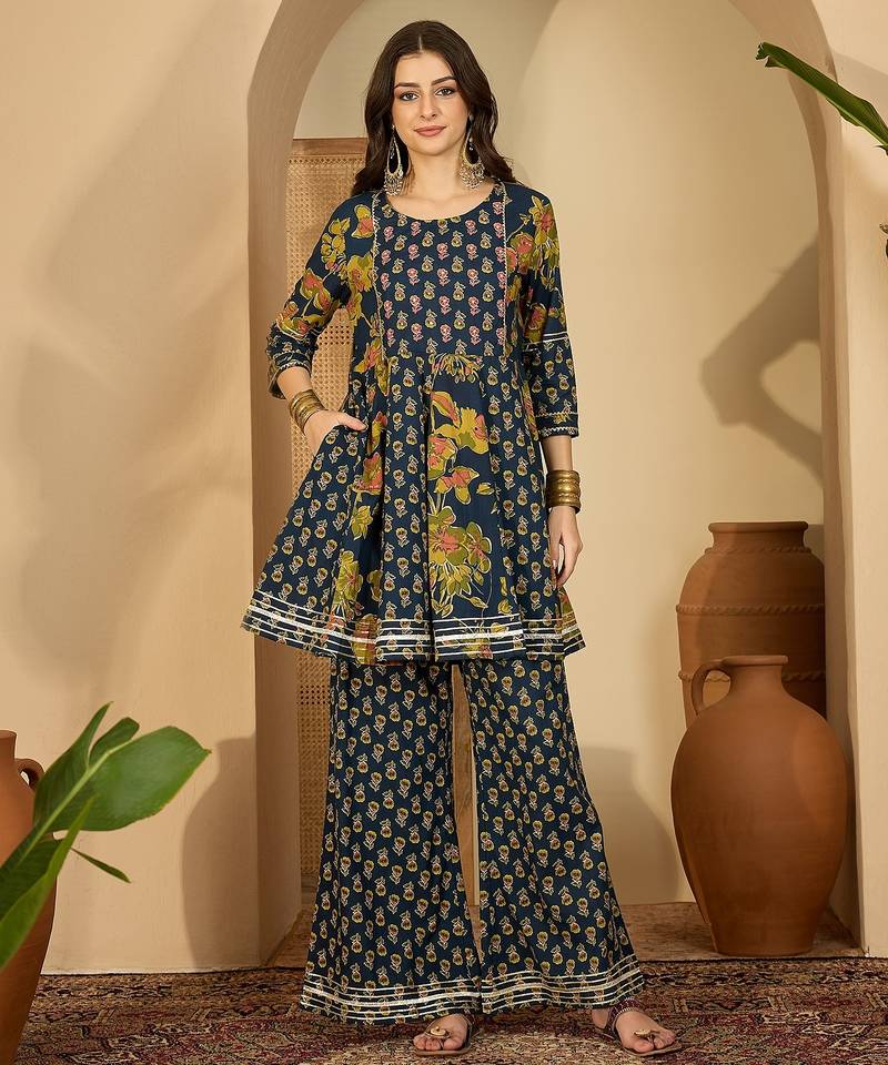 Flared printed kurta set for womens