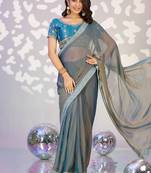 grey color ethnic embroidered moss chiffon fabric girlie partywear saree