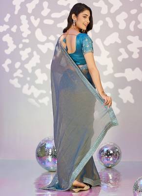 grey ethnic embroidered moss chiffon girlie partywear saree 2