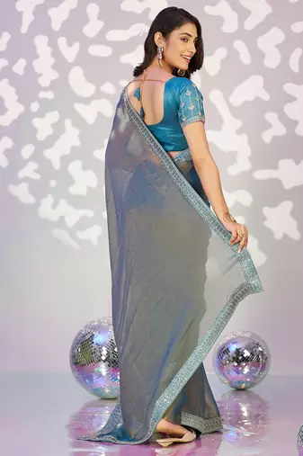 grey ethnic embroidered moss chiffon girlie partywear saree