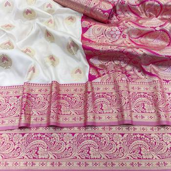 white silk blend kanjivaram zari woven saree with rich border 2