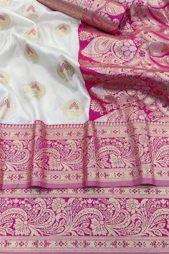 white silk blend kanjivaram zari woven saree with rich border