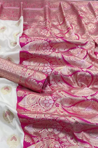 white silk blend kanjivaram zari woven saree with rich border