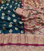 blue banarasi silk blend kanjivaram zari woven saree withh rich border
