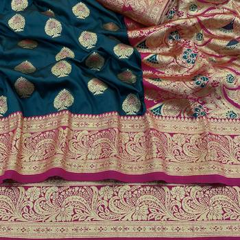 blue silk blend kanjivaram zari woven saree with rich border 2