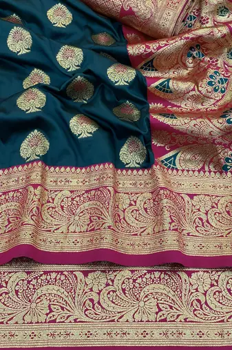 blue silk blend kanjivaram zari woven saree with rich border