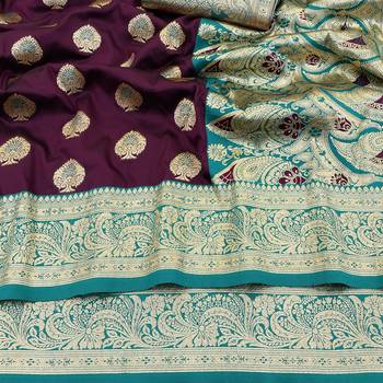 purple silk blend kanjivaram zari woven saree with rich border 2