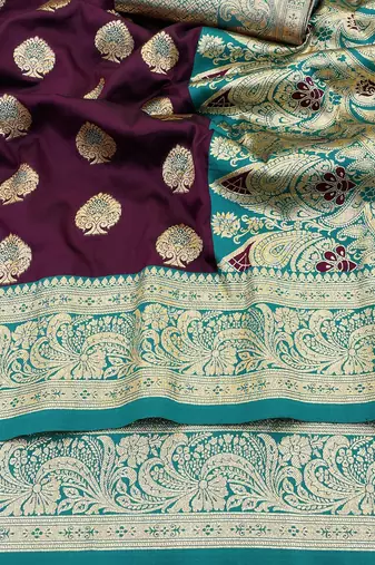 purple silk blend kanjivaram zari woven saree with rich border