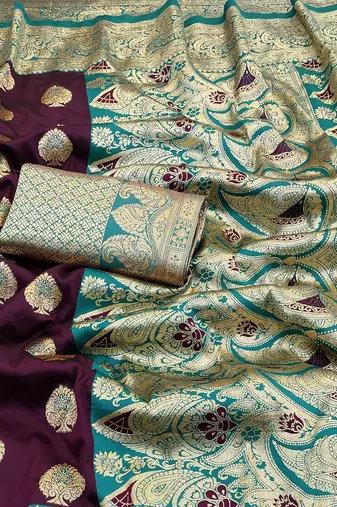purple silk blend kanjivaram zari woven saree with rich border